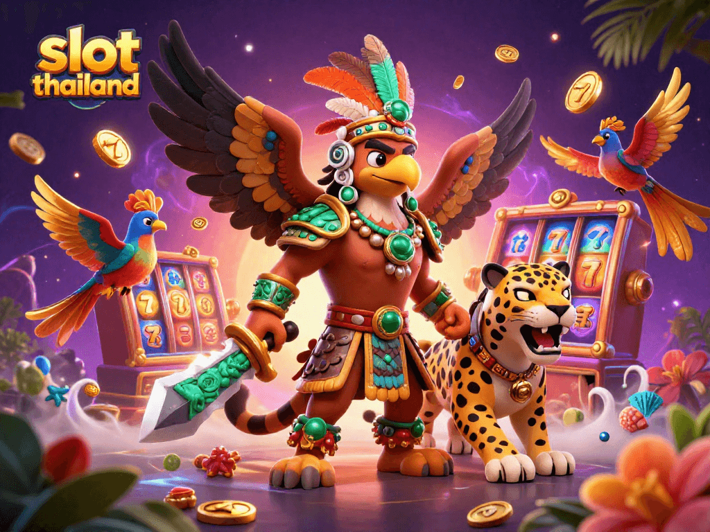 Experience exciting gameplay with slot thailand as colorful reels and coins rain down in a dynamic casino scene.