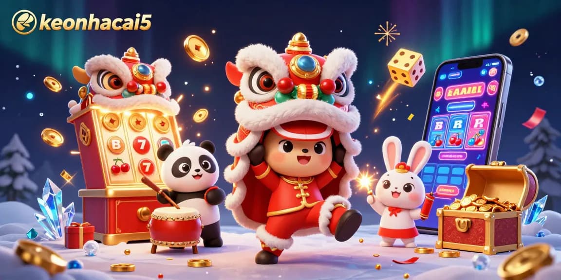Experience keonhacai5 excitement with a colorful 3D illustration of a lively casino scene.