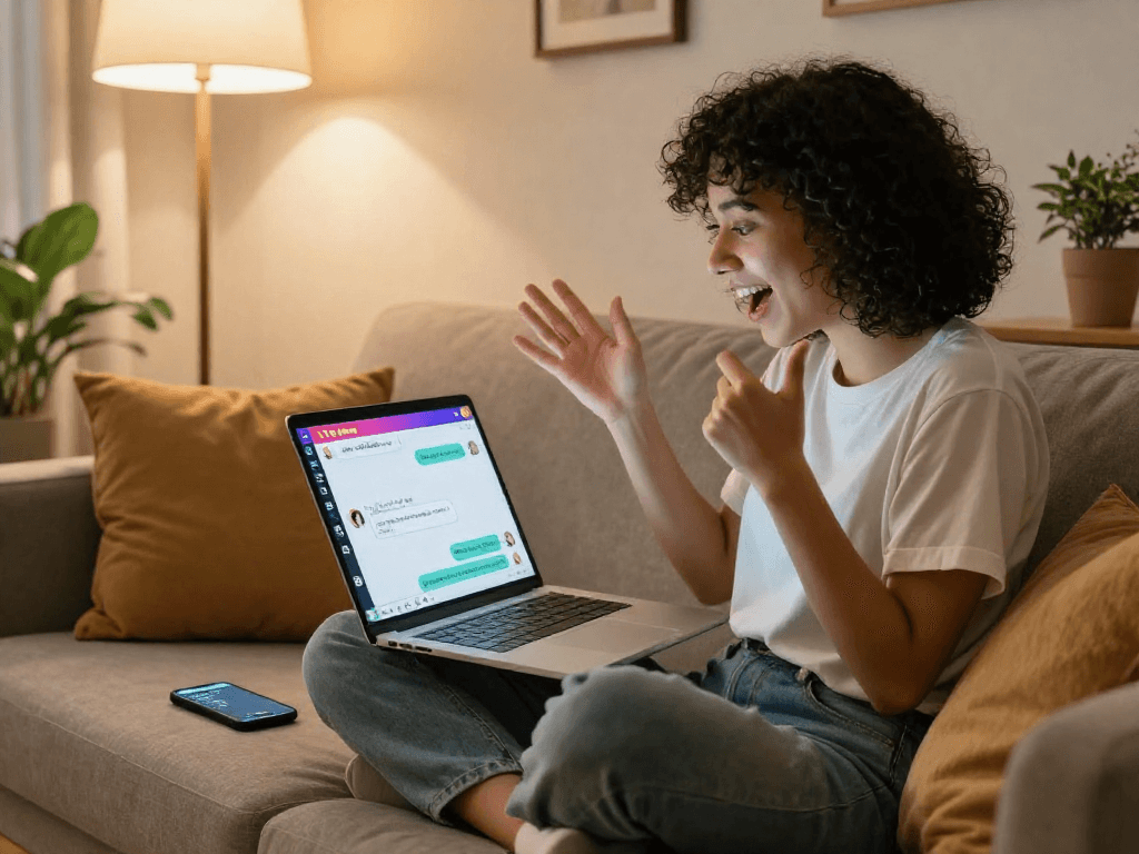 Interactive nsfw ai chat scene showcasing a person engaged in vibrant digital conversation.