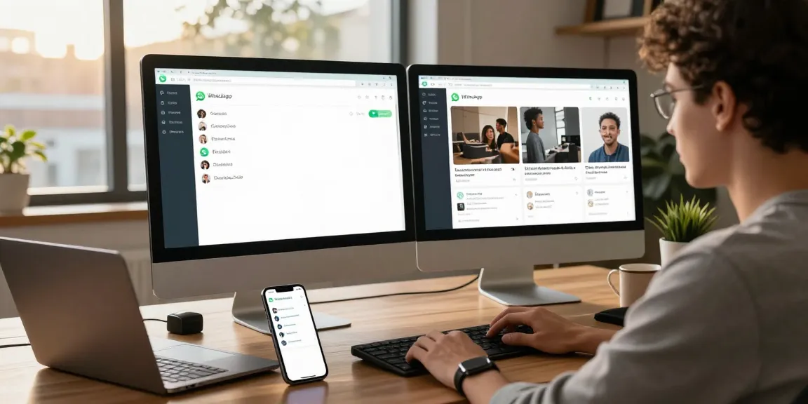 Person using WhatsApp電腦版 on desktop for effective communication in a modern office.
