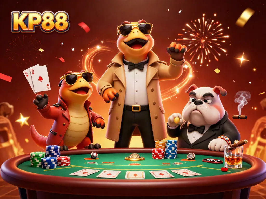 Experience the playful side of KP88 as raptors disguise themselves for casino fun.