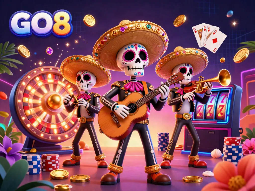 Experience the thrill of GO8 with a lively mariachi band and dynamic casino elements.