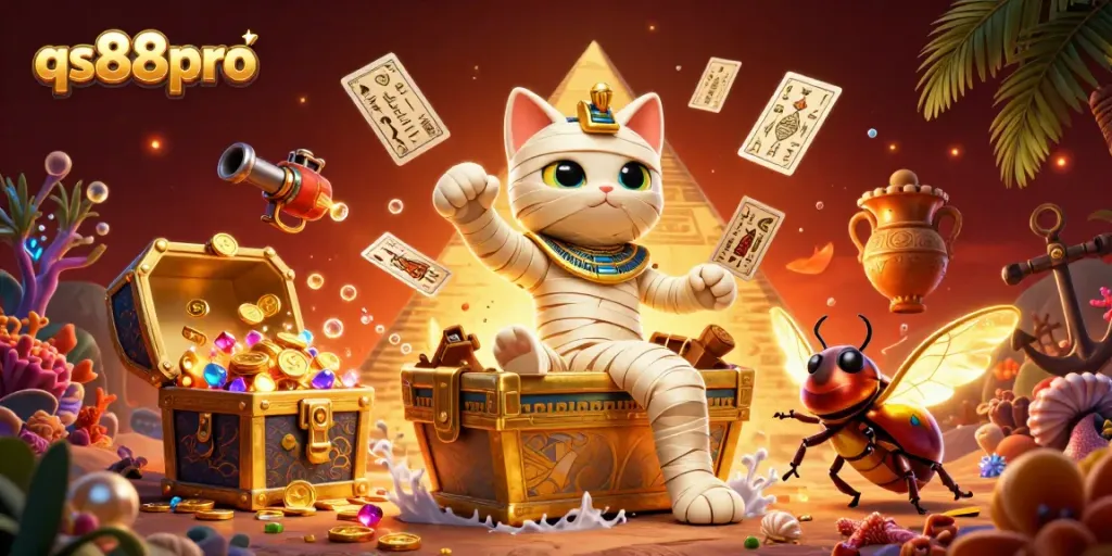 Experience the thrilling casino adventure of qs88pro with a mummy cat and treasures bursting forth.