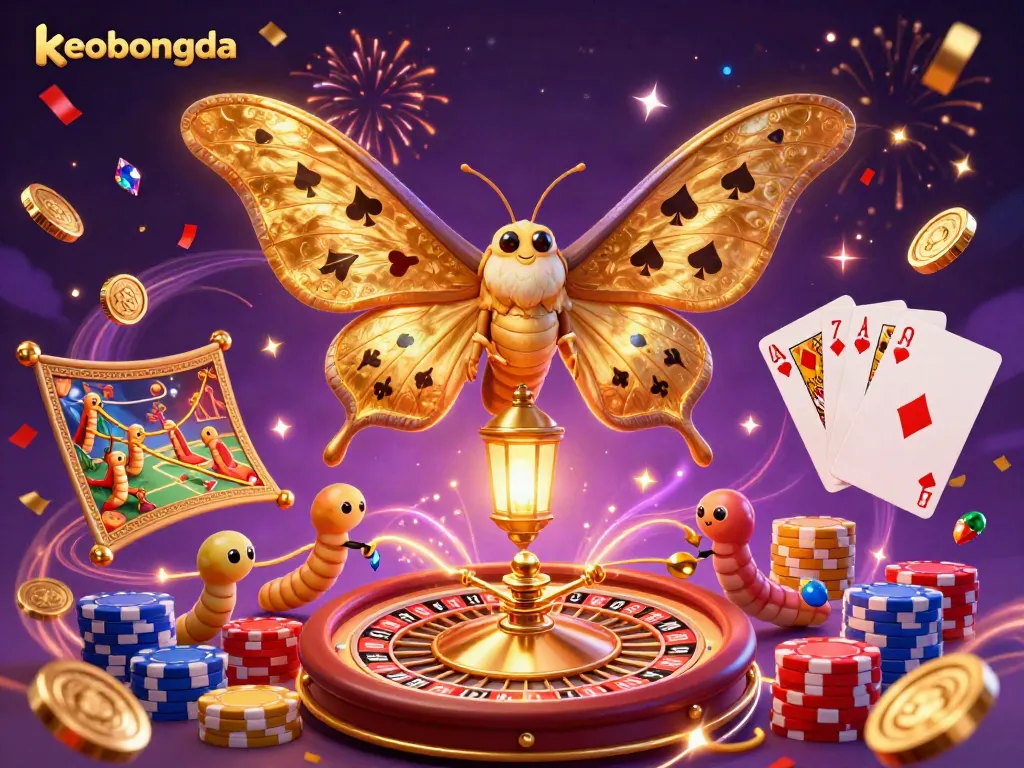 Experience lively sports betting excitement with keobongda, featuring vibrant casino elements, golden coins, and festive energy.