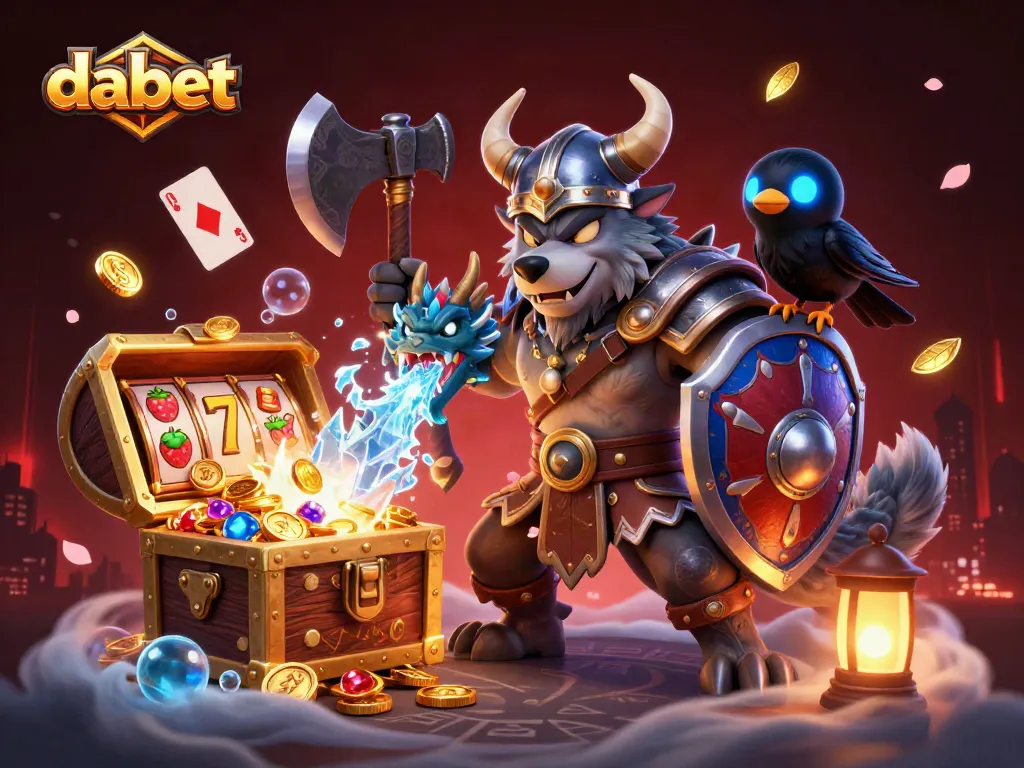 Dabet brings thrilling slot action to life with a Viking warrior and fierce dragon in an exciting 3D scene.