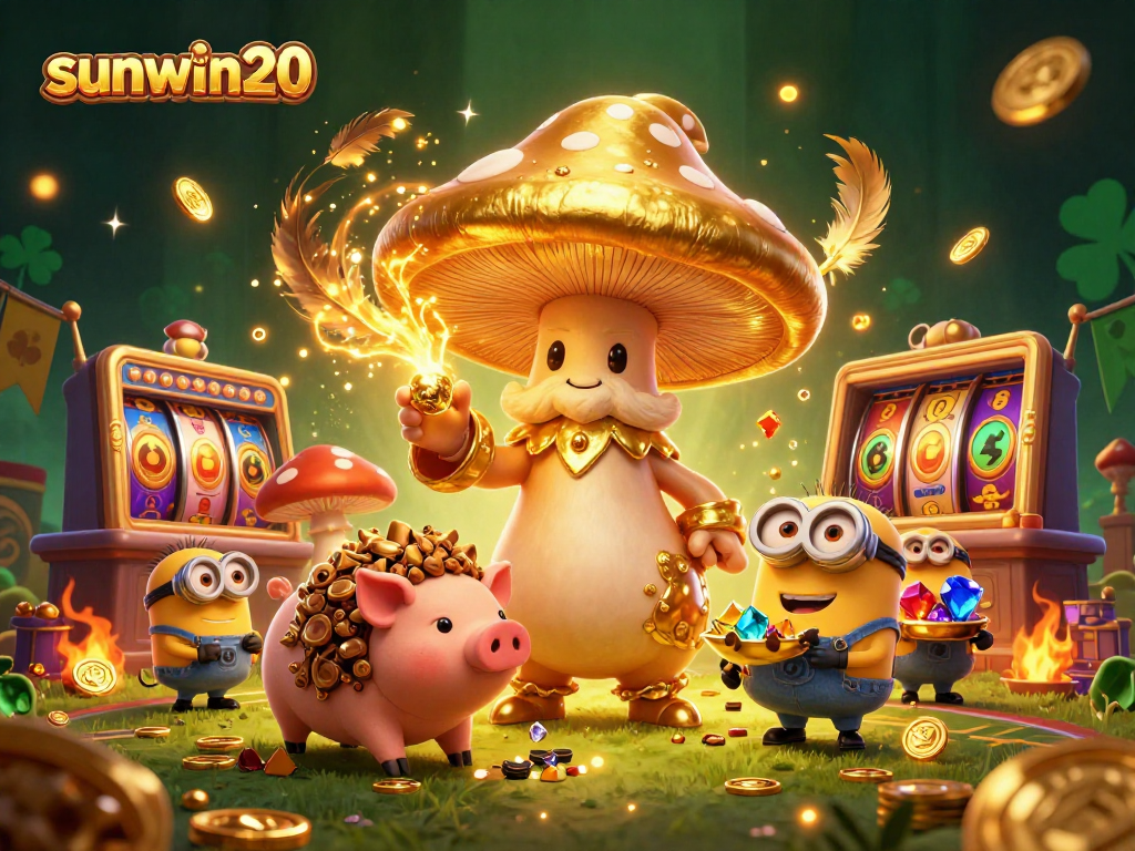 Engage in exciting games with sunwin20 as golden symbols illuminate a vibrant casino scene.