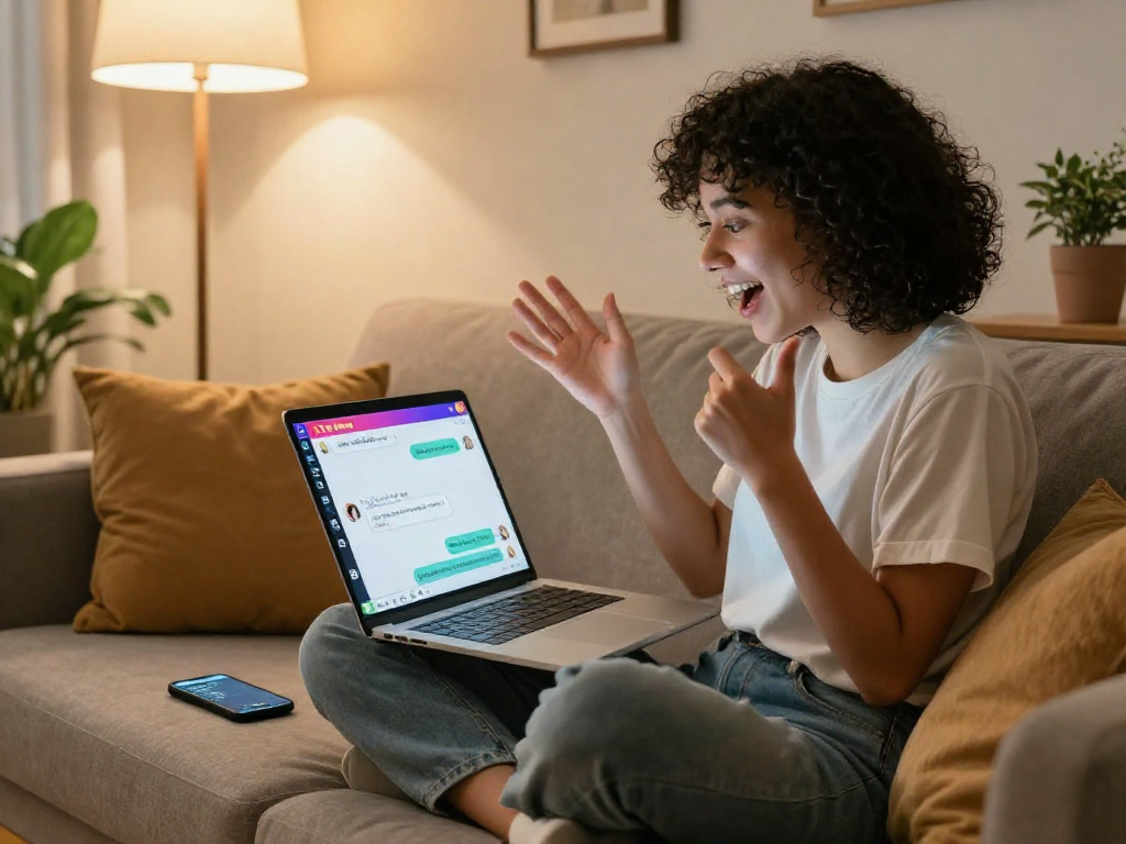 Interactive nsfw ai chat scene showcasing a person engaged in vibrant digital conversation.