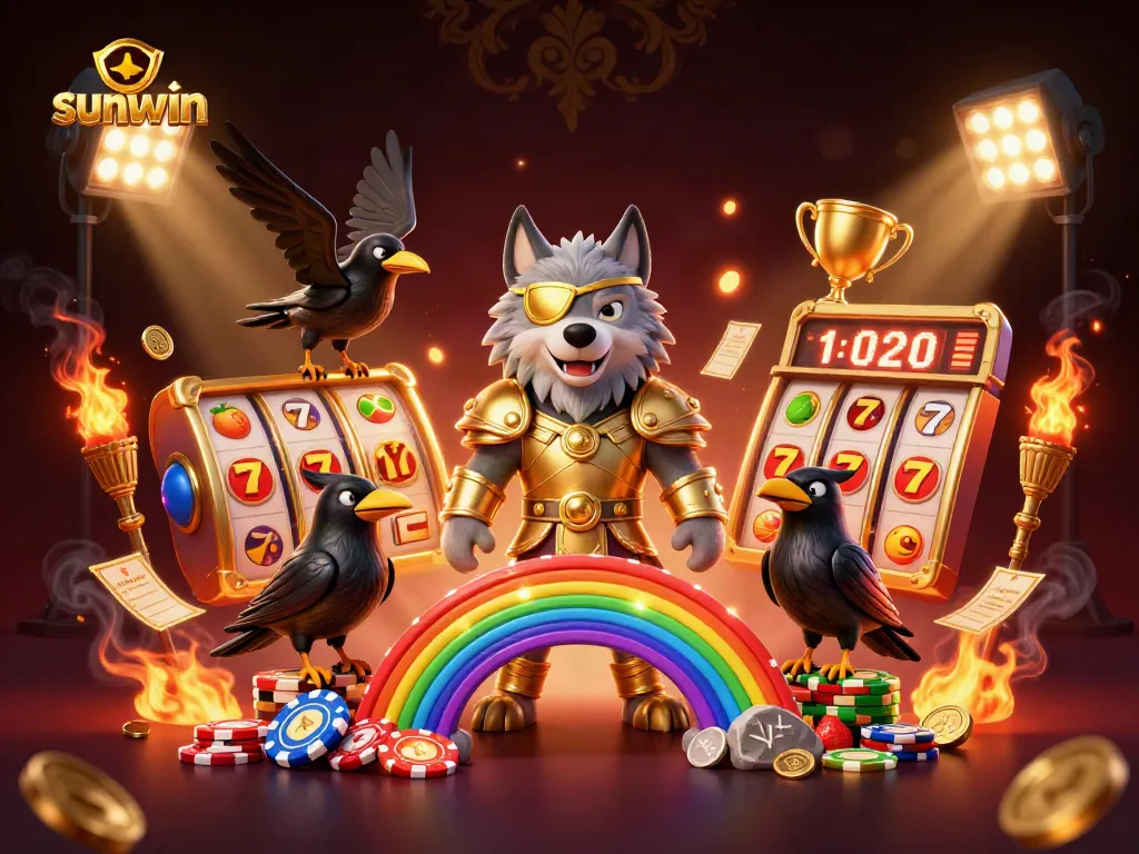 Experience thrilling gameplay with sunwin's captivating illustration of Odin and ravens amidst vibrant slots.