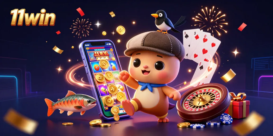 Engage with thrilling slots at 11win, featuring cartoon Nessie and vibrant casino elements.