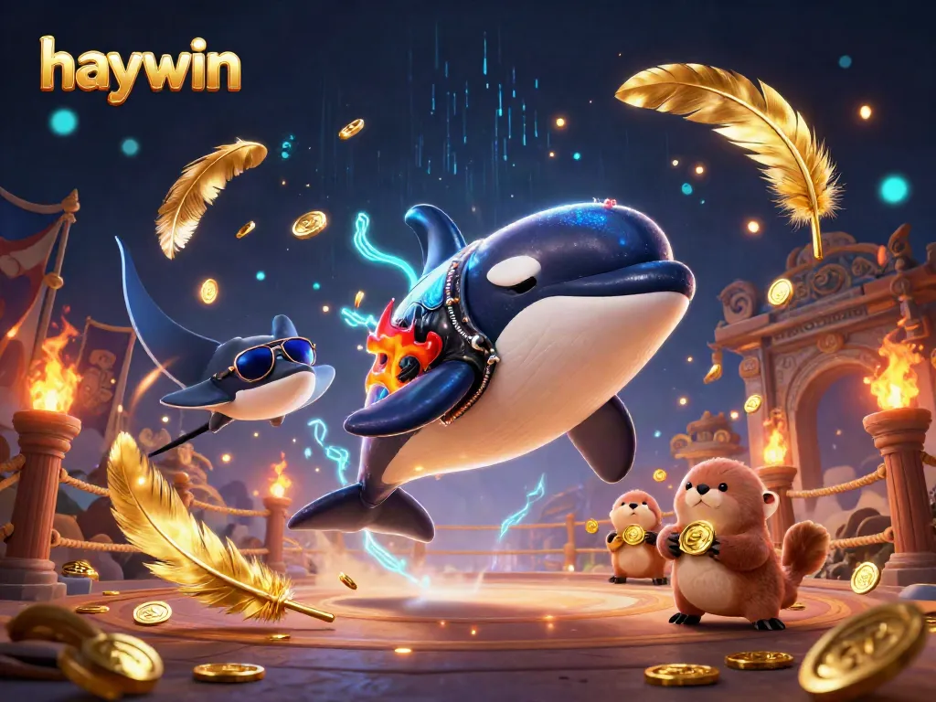 Engage in exciting gameplay with haywin's orca and friends amidst vibrant casino elements.