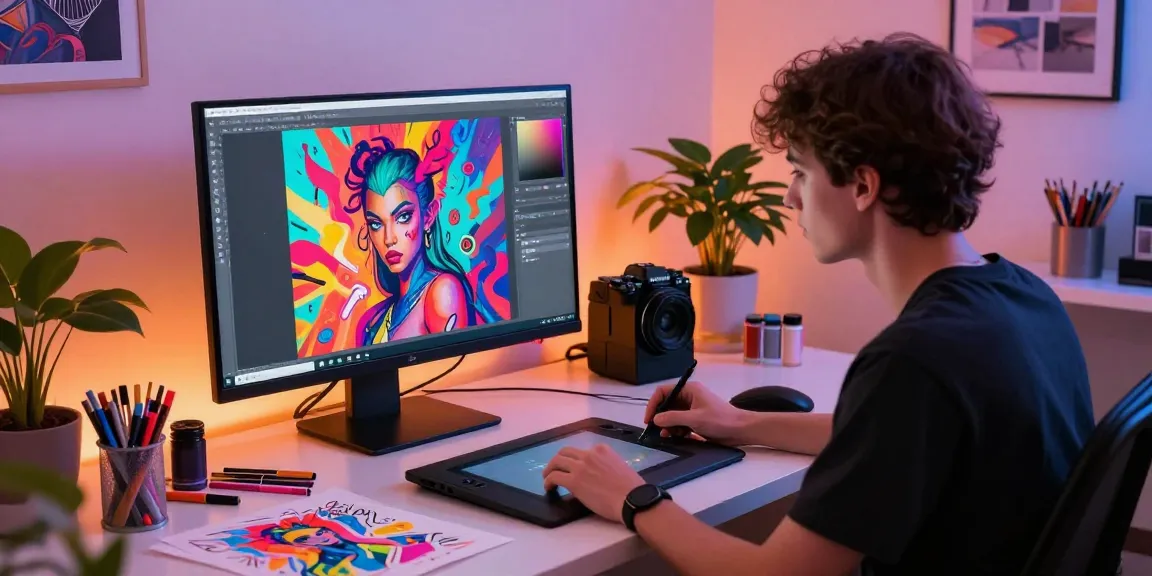 Creating striking art with 18+ AI tool in a vibrant digital studio