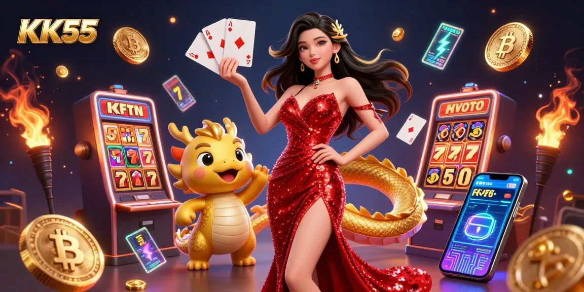 Play thrilling games at KK55 with the stunning casino experience featuring a glamorous host.