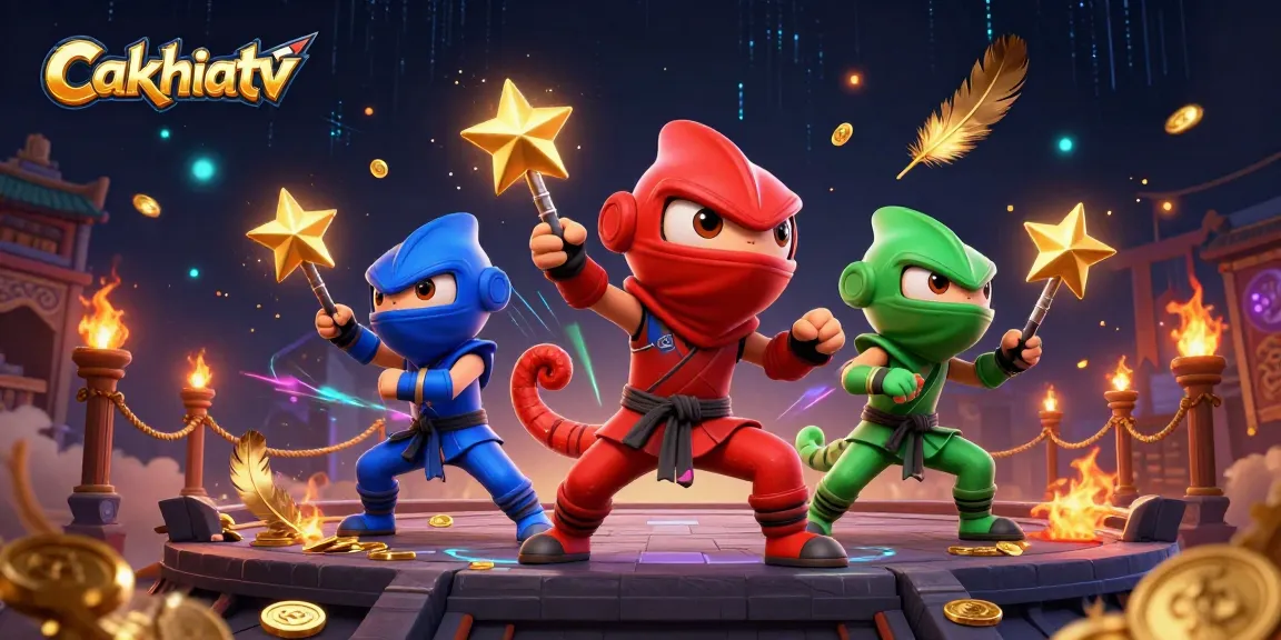 Cakhiatv showcases thrilling action with ninja chameleons in vibrant colors performing martial arts on a rooftop