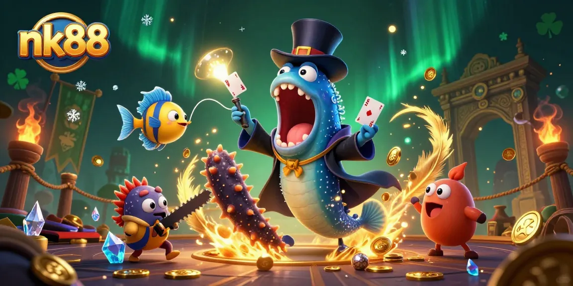 nk88's delightful deep-sea characters casting winning spells in a vibrant casino environment
