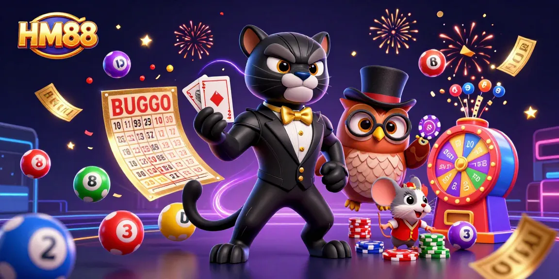 HM88 brings excitement with a stylish panther dealing cards in a vibrant casino scene.